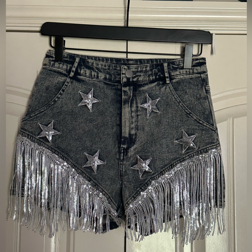 Fantastic Fawn Jean Shorts with Metallic Fringe